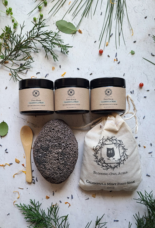 Foot Care Kit with Foot Balm, Foot Mask, Foot Scrub, Herbal Foot Soak and a Lava Pumice Stone