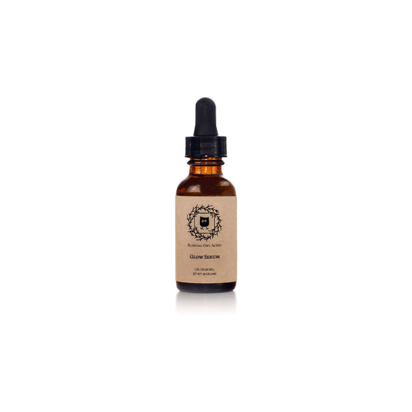Front view, 1 ounce glass jar of Glow Serum