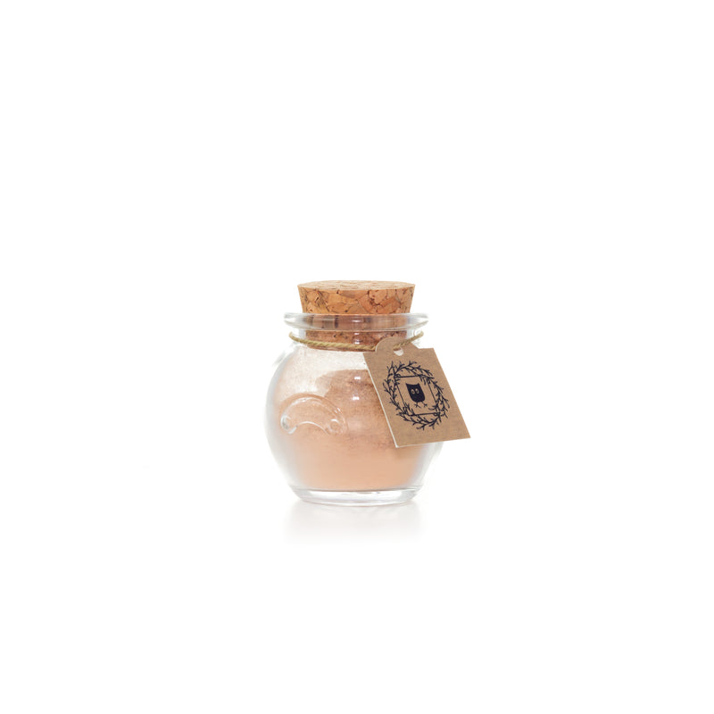 Featherlight Foundation Neutral Medium shade glass jar with cork and hang tag