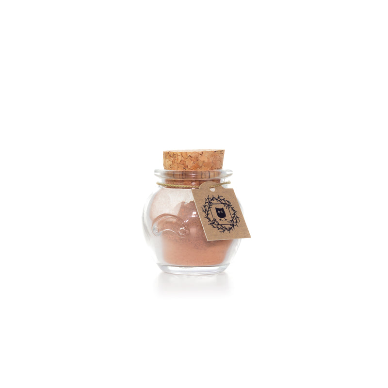 Featherlight Foundation Warm Deep shade glass jar with cork and hang tag