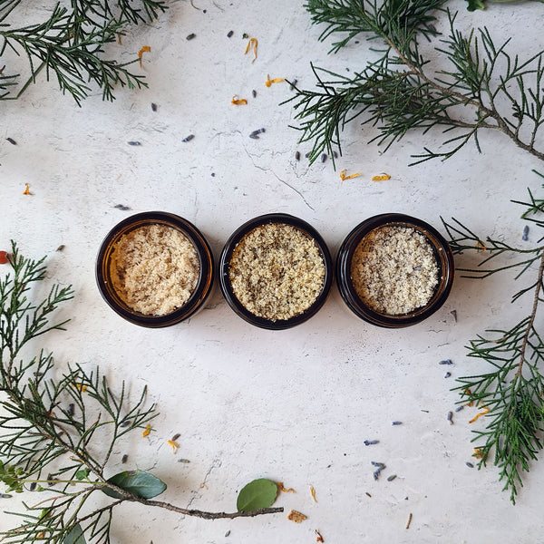 Three Herbal Formulas of Foot Scrub, top textural view